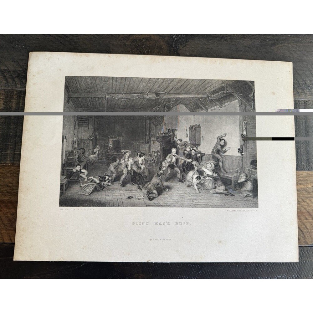 1876 Blind Man’s Buff Steel Engraving David Wilkie Greatbach Gebbie Barrie